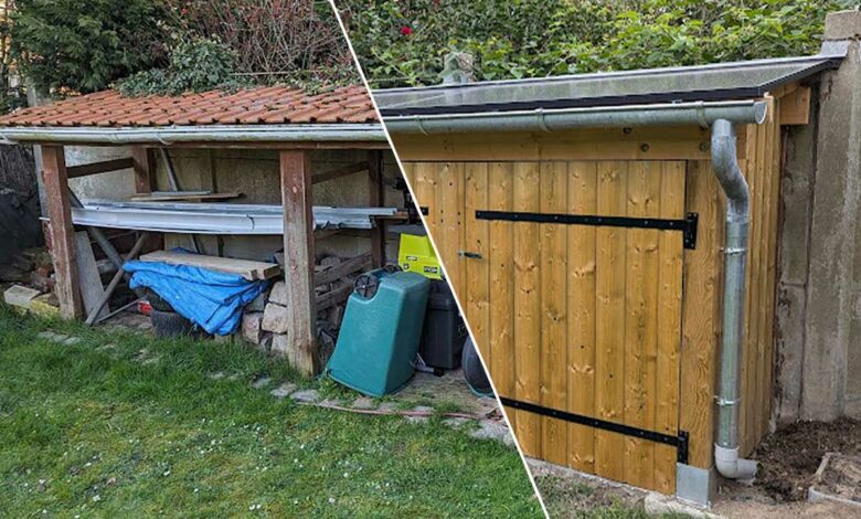 Un abri de jardin rénové en abri solaire.