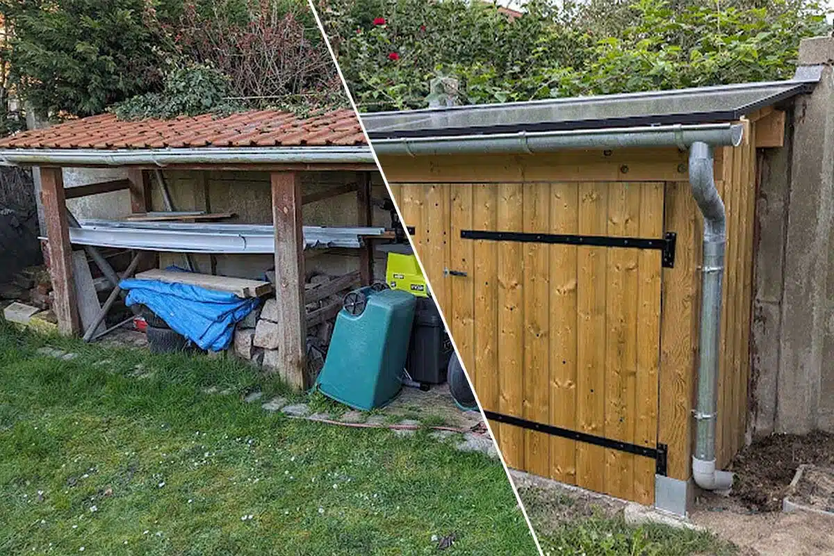 Un abri de jardin rénové en abri solaire.