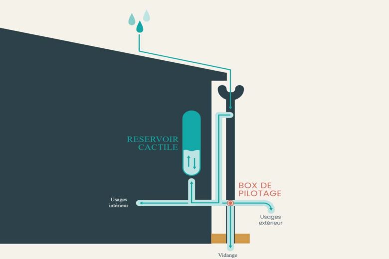 Principe de fonctionnement du récupérateur d'eau de façade Cactile.