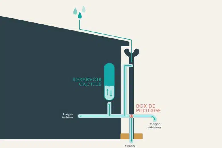 Principe de fonctionnement du récupérateur d'eau de façade Cactile.