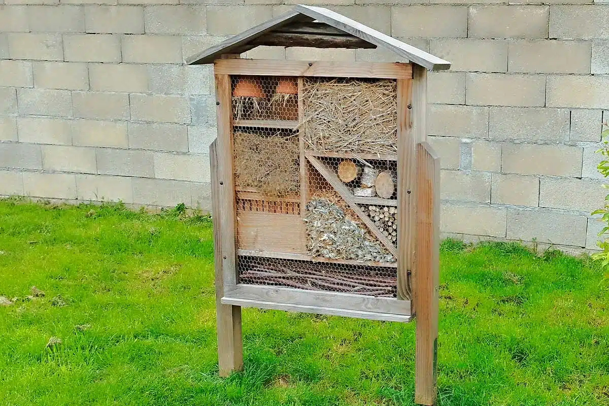 Un hôtel à insectes dans le jardin.