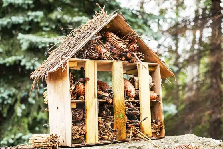 Un hôtel pour insectes en bois.