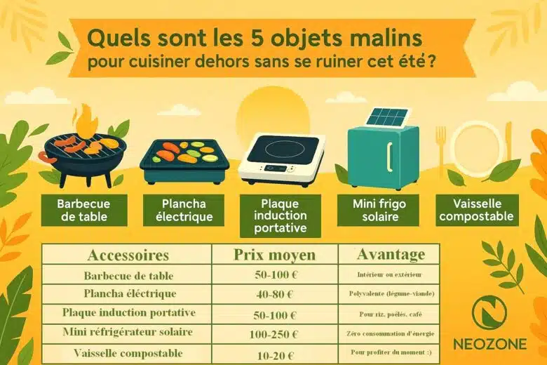 Infographie : 5 objets malins pour cuisiner en extérieur sans se ruiner.