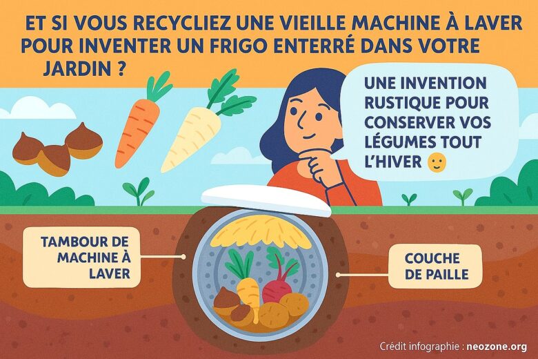 Infographie : comment fabriquer un réfrigérateur grâce à un tambour de lave-linge enterré dans le jardin ?