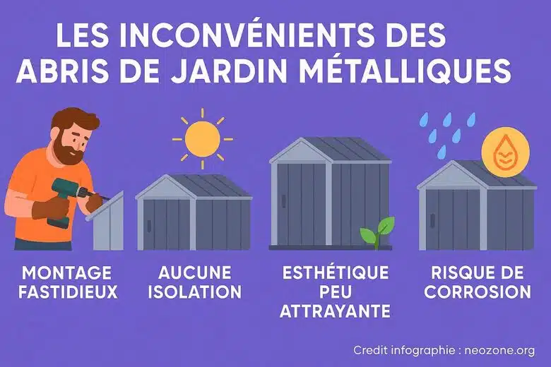 Infographie : quels sont les inconvénients des abris de jardin métalliques ?