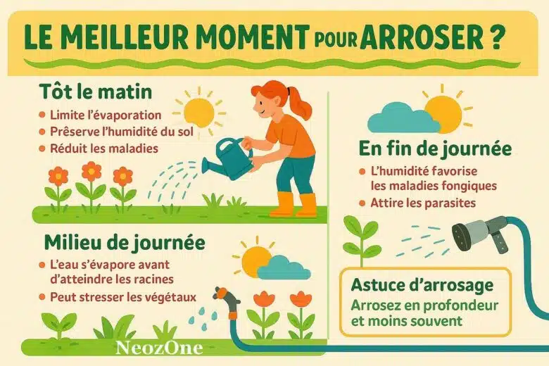 Infographie NeozOne : quel est le meilleur moment pour arroser votre jardin ?