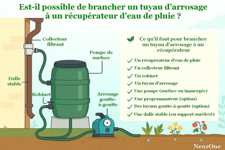 Infographie : comment installer un tuyau d'arrosage sur un récupérateur d'eau de pluie ?