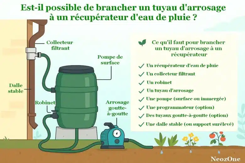 Infographie : comment installer un tuyau d'arrosage sur un récupérateur d'eau de pluie ? 