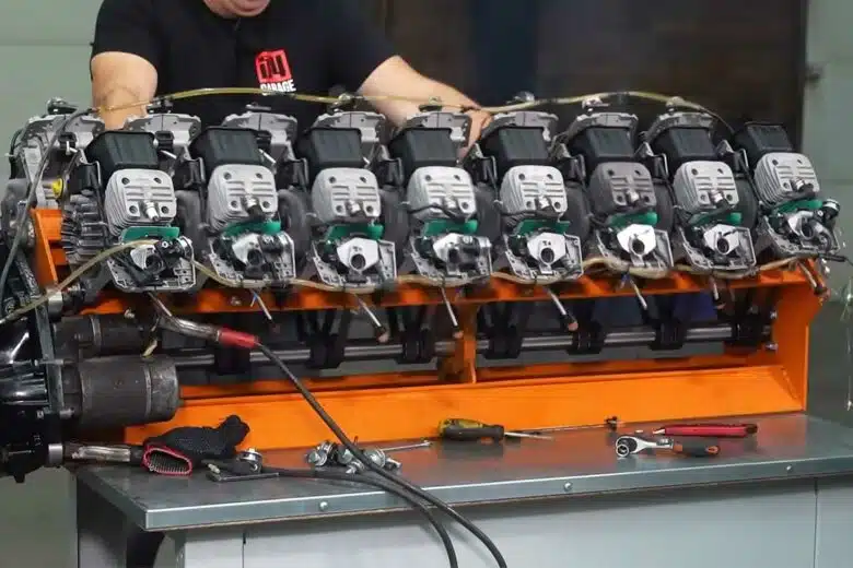 Test du moteur avant l'intégration dans la Lada.