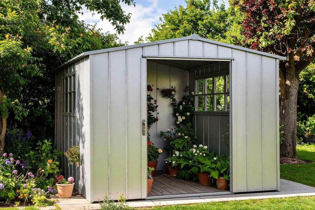 Un abri de jardin en métal.