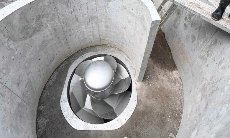 Une turbine vortex avant la mise en eau.