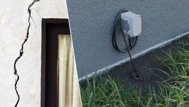 Un mur fissuré et un capteur de sonde Feelbat.
