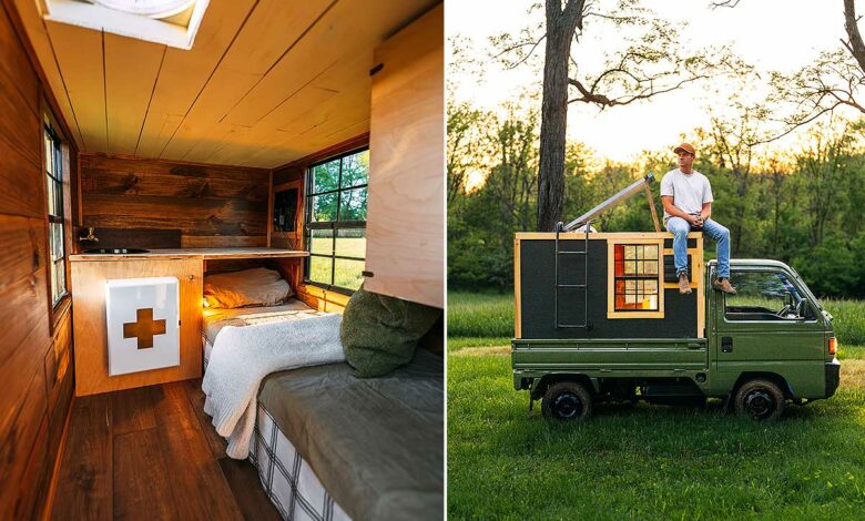 Il se construit une mini tiny house sur la remorque de son véhicule.
