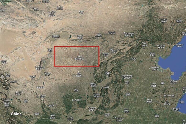 Carte satellite d'une région de Chine.