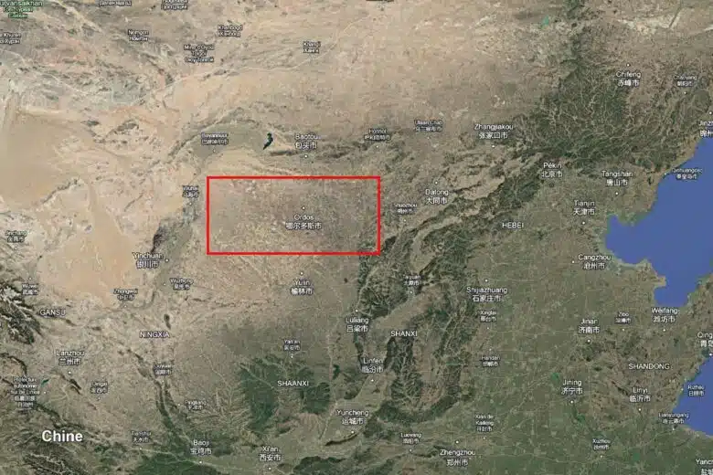 Carte satellite d'une région de Chine.