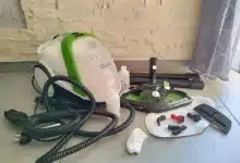 Le Polti Vaporetto Smart110 Eco et tous ses accessoires fraîchement déballés, prêts à l’action.