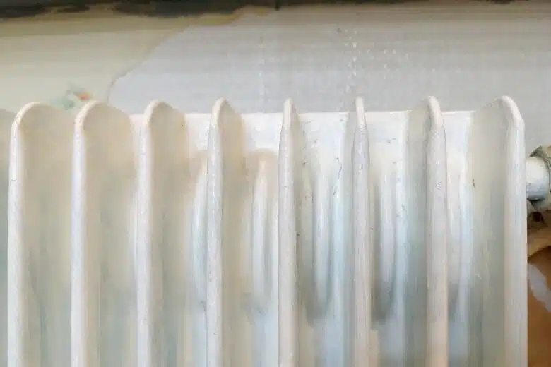 Les interstices d’un radiateur ancien enfin accessibles grâce à la précision du Polti Vaporetto Smart110 Eco.