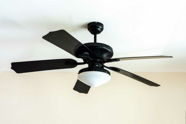 Un ventilateur de plafond brasse l'air et permet d'obtenir une sensation de fraicheur.