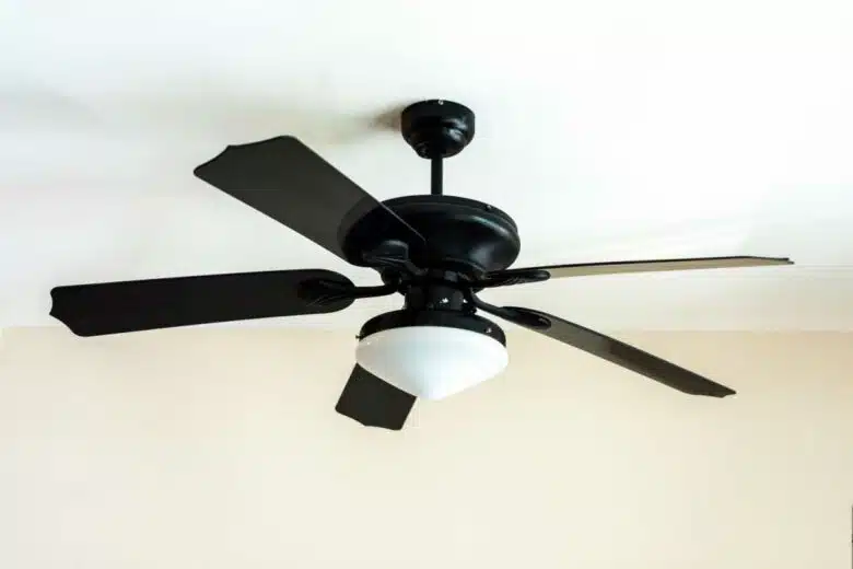 Un ventilateur de plafond brasse l'air et permet d'obtenir une sensation de fraicheur.