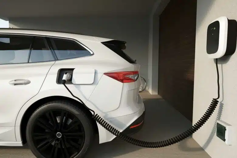 Une voiture recharge sur une borne.