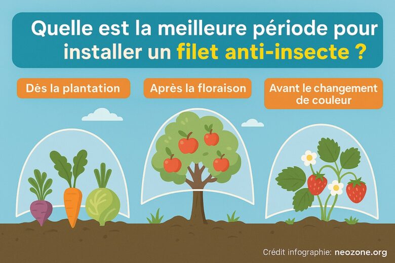 Infographie : le filet anti-insectes, garant de l'intégrité de vos fruits et légumes cet été.
