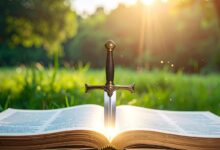 Une épée sort d'un livre.