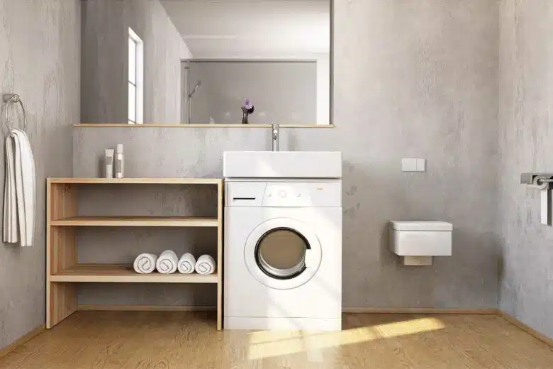 Lorsque l'on ne dispose pas d'espace dans sa salle de bains, ce lavabo vous offre une solution d'aménagement originale.