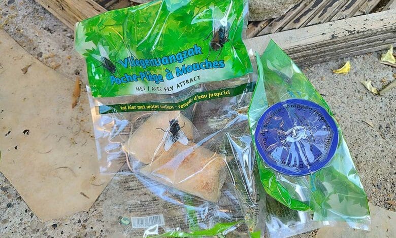 Le piège à mouches BSI et son biocide naturel sans danger pour les enfants et les animaux.