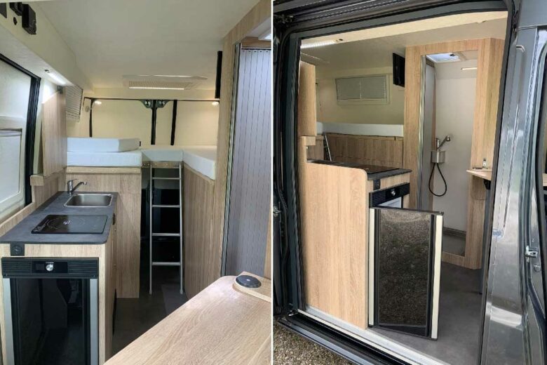 L'intérieur du Fiat Ducato transformé en camping-car.