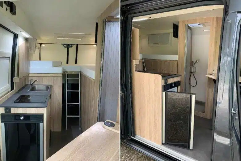 L'intérieur du Fiat Ducato transformé en camping-car.