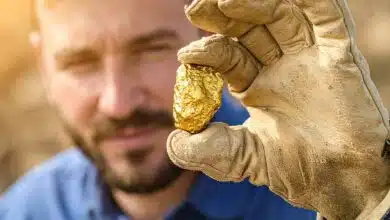 Un homme tient une pépite d'or.