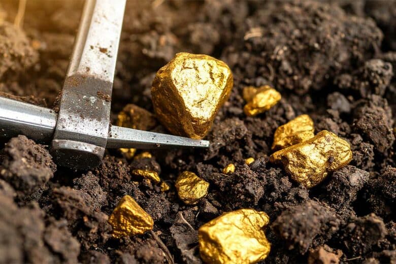 Des pépites d'or dans le sol.