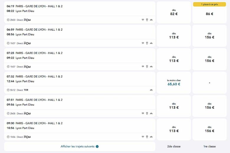Des tarifs définis par un algorithme en fonction des remplissages des trains.