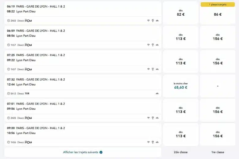 Des tarifs définis par un algorithme en fonction des remplissages des trains.
