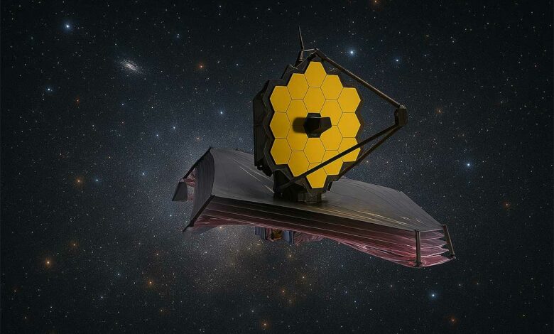 Le télescope James Webb et l'Univers en arrière plan.