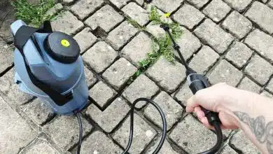 Une personne utilise un pulvérisateur pour désherber.