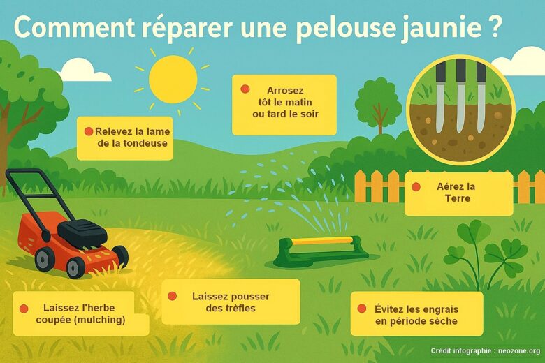 Infographie : comment réparer une pelouse jaunie ?