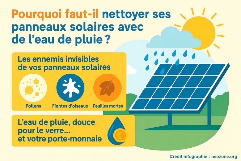 Infographie : pourquoi faut-il utiliser de l'eau de pluie pour nettoyer vos panneaux solaires ?