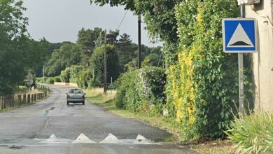 Un ralentisseur (dos d'âne) en Saône-et-Loire.