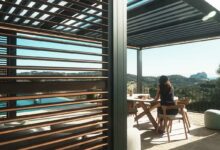 Une femme sous sa pergola.