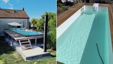 Une piscine faite à partir d'un container maritime.