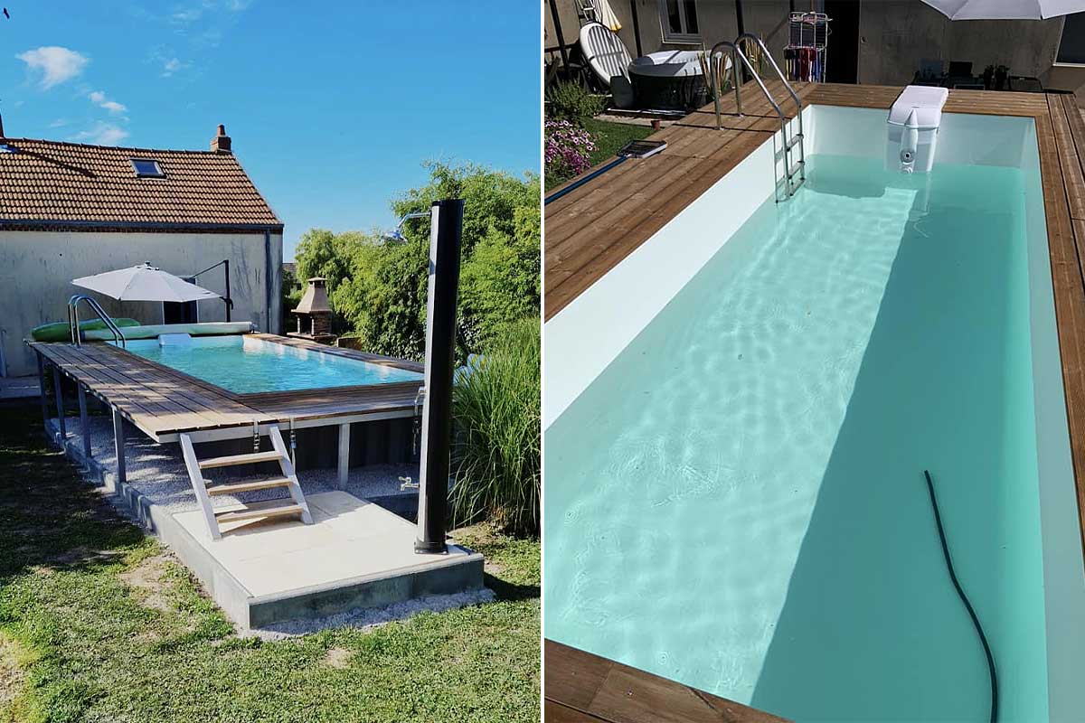 Une piscine faite à partir d'un container maritime.