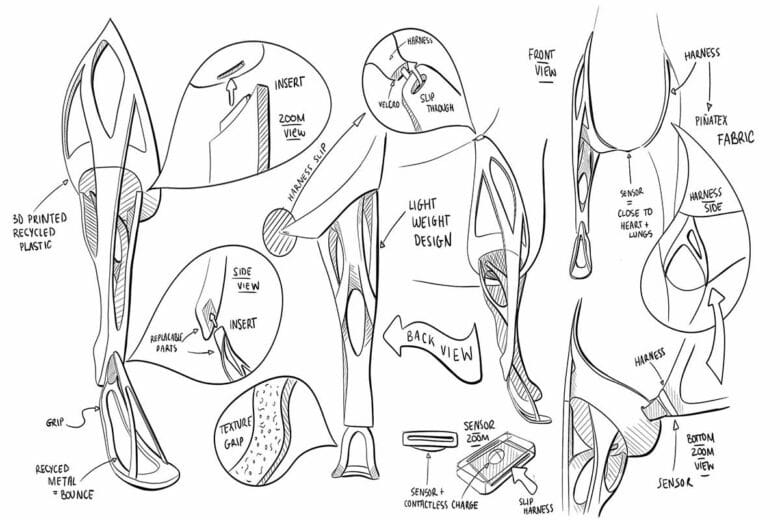 Croquis de la prothèse pour chien.