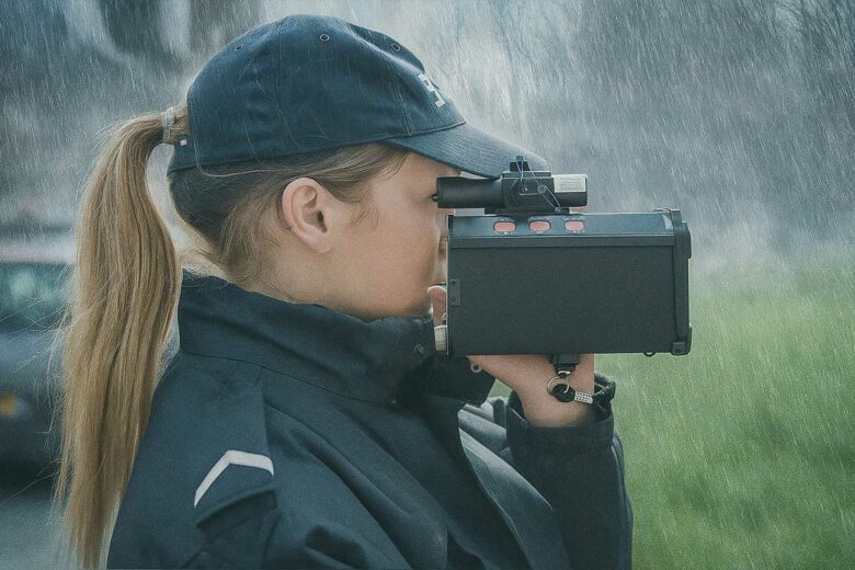 Un radar mobile sous la pluie.