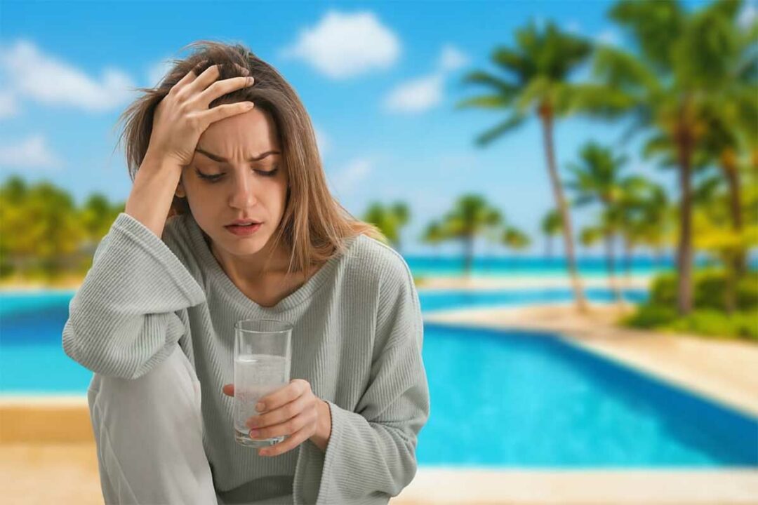 Une femme malade lors de ses vacances.