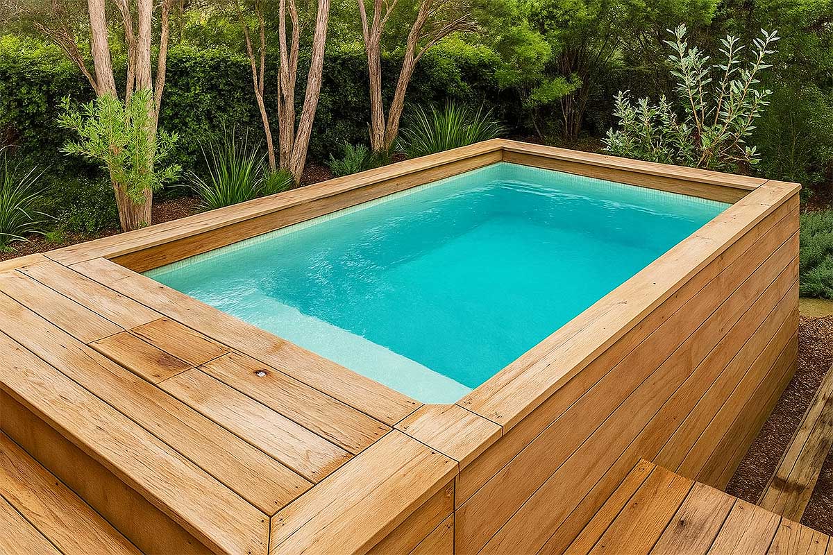 Une piscine dans un jardin.