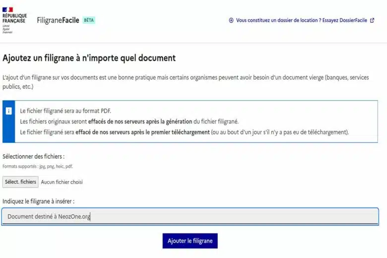Page du site filigrane facile.