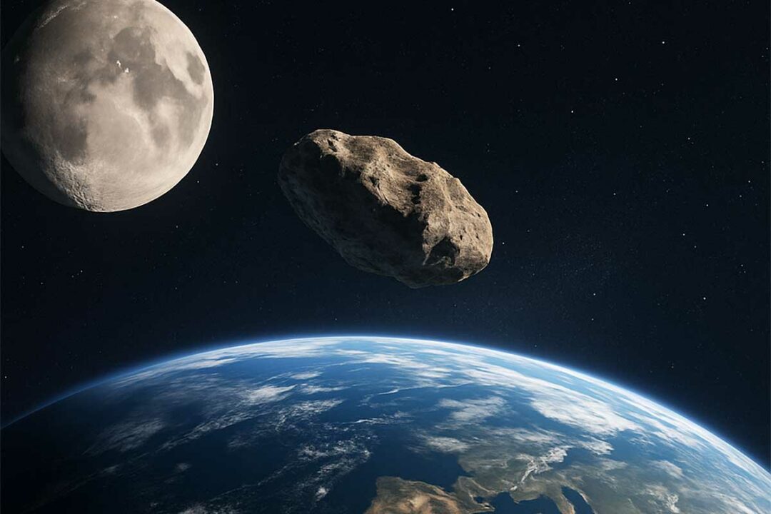 Un astéroïde entre la Terre et la Lune.