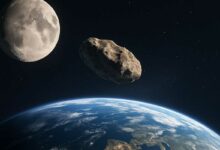 Un astéroïde entre la Terre et la Lune.