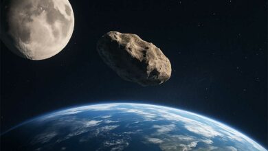 Un astéroïde entre la Terre et la Lune.